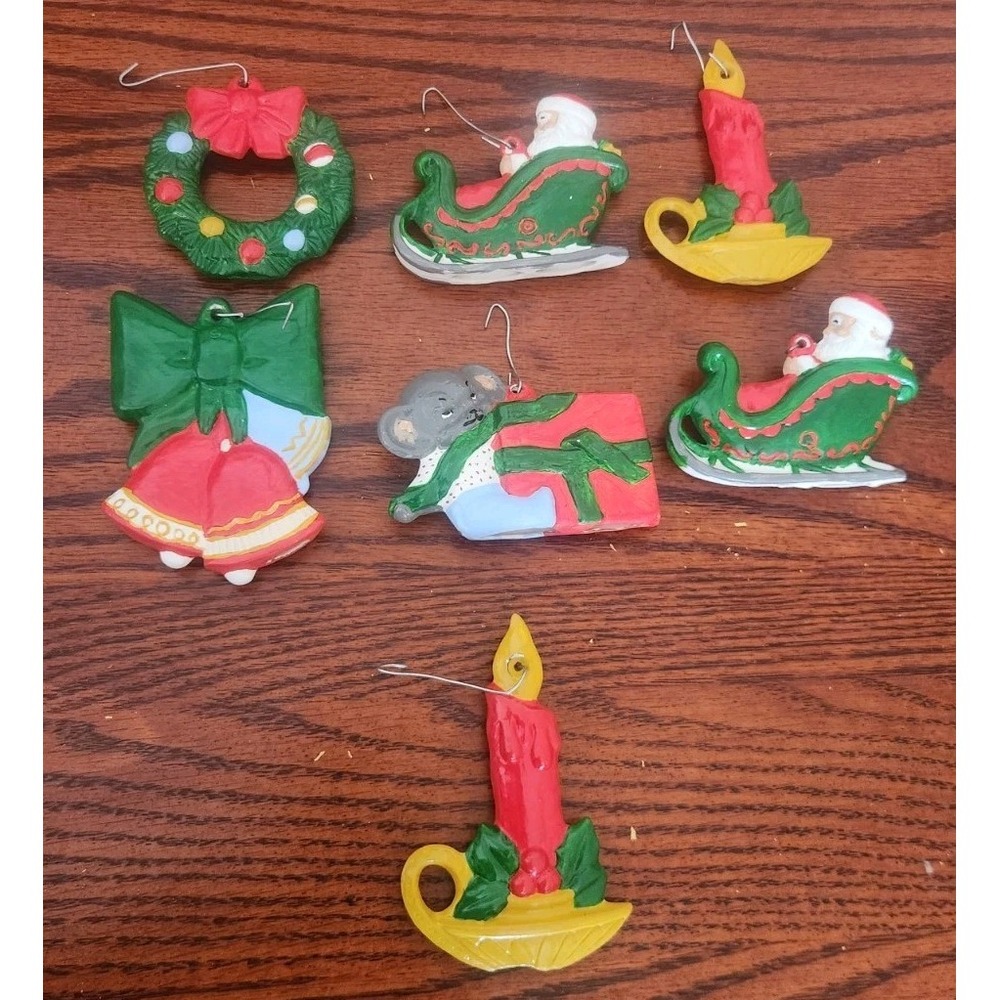 Set Of 7‎ Vintage Handpainted Ornaments